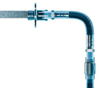 Cutaway of a single hose run to one flush point